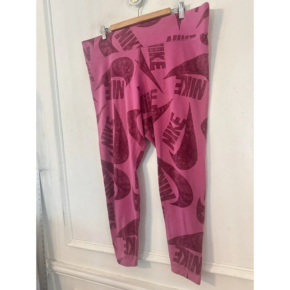Nike Logo All Over Print Clash Legging Athletic Cosmic Pink Women’s Size 2XL
